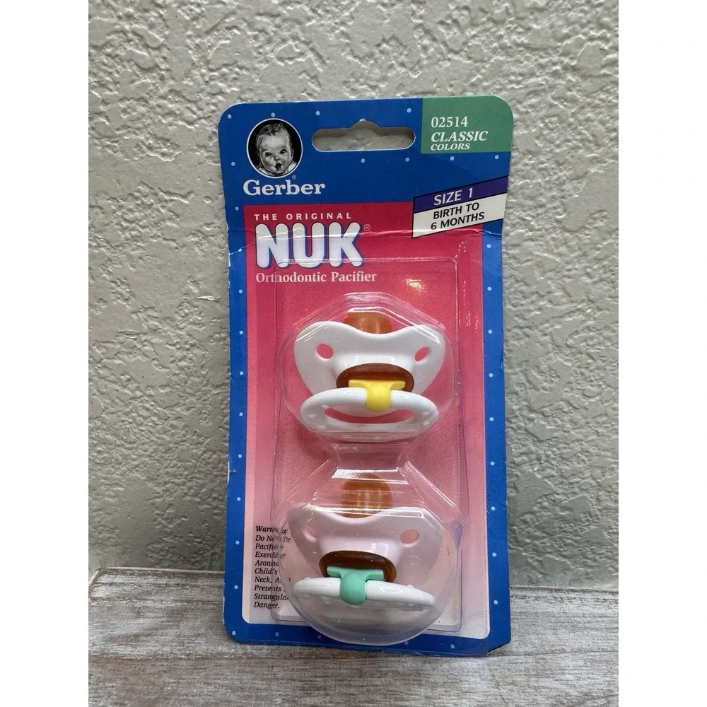 $30 🌙 VTG Gerber NUK Orthodontic Pacifier Sz 1 0-6 Months 1997 Pink White NEW